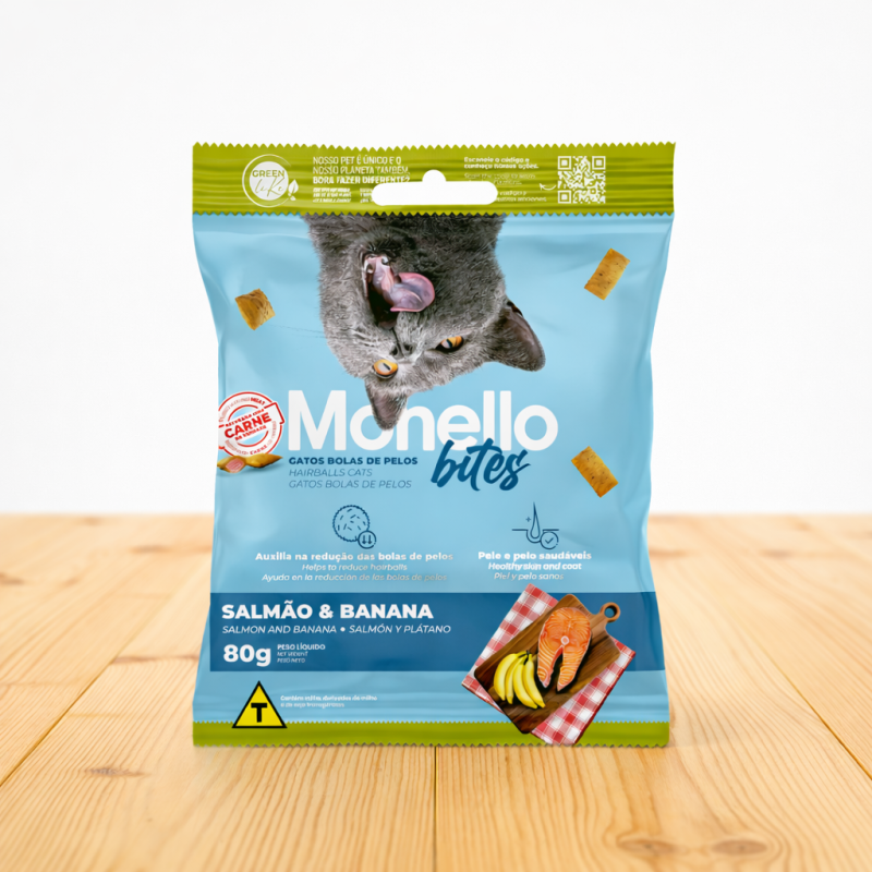 MONELLO BITES GATOS X 80 GR _ SABOR SALMON BANANO