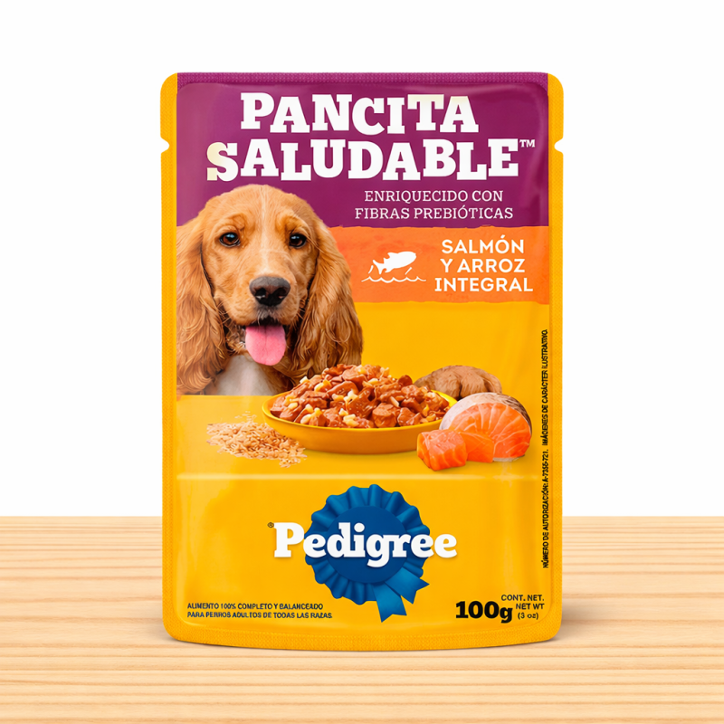 POUCHE PEDIGREE PANCITA SALUDABLE X 100 GR _ SABOR SALMON/ARROZ INTEGRAL