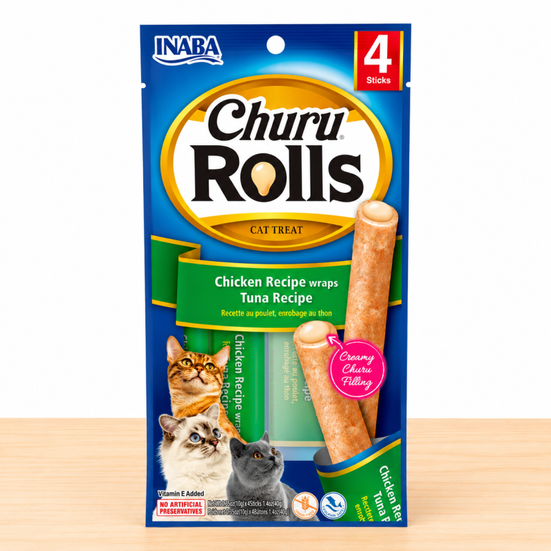 CHURU ROLLS GATO X PAQ 4 UND _ SABOR CHICKEN/TUNA