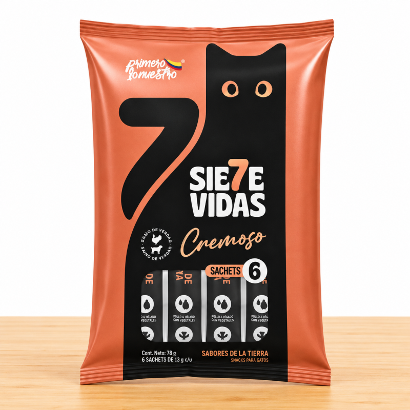 CREMOSO 7 VIDAS GATO SABORES DE LA TIERRA _ TAMAÑO X 6 UND