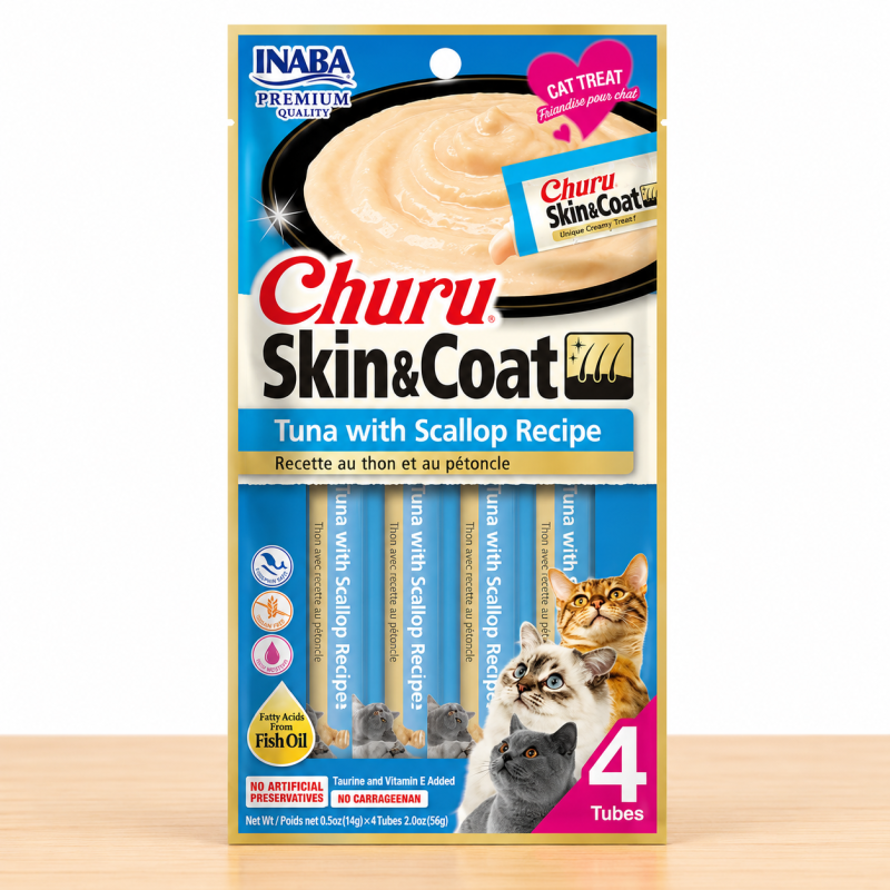 CHURU GATO SKIN & COAT X 4 UND _ SABOR TUNA/SCALLOP
