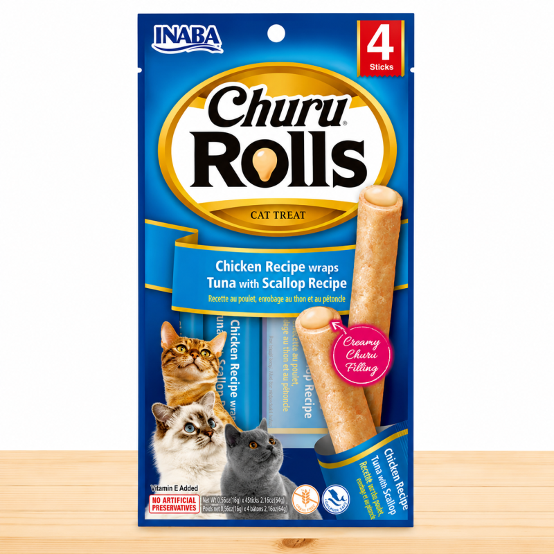 CHURU ROLLS GATO X PAQ 4 UND _ SABOR CHICKEN/TUNA/SCALLOP