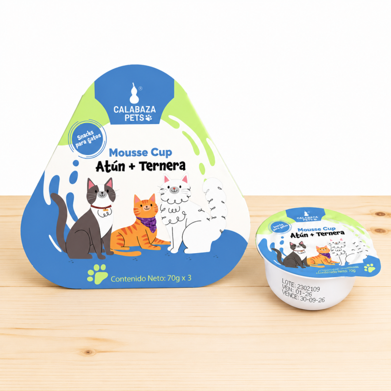 MOUSSE CUP GATO ATUN/TERNERA _ TAMAÑO X PAQUETE 3 UND