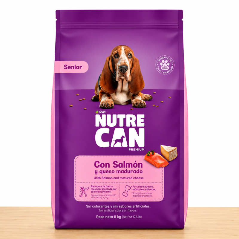 NUTRECAN ADULTO SENIOR SALMON/QUESO MADURADO _ TAMAÑO X 8 KG