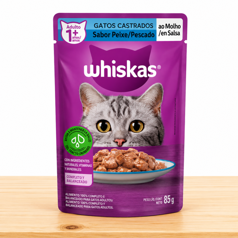 POUCHE WHISKAS CASTRADOS X 85 GR _ SABOR PESCADO