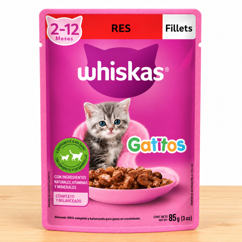 POUCHE WHISKAS GATITOS X 85 GR _ SABOR RES
